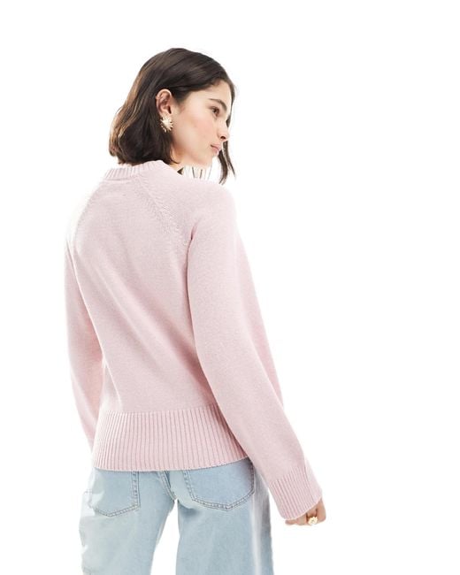 ASOS Pink Knitted Crew Neck Jumper With Raglan Sleeve