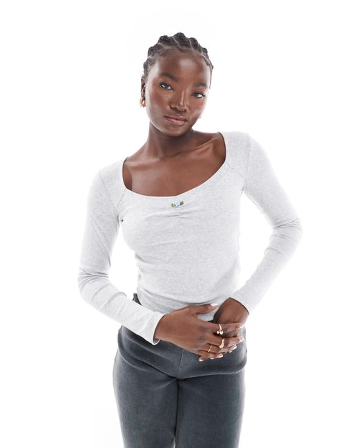 Cotton on - crop top manches longues à encolure carrée Cotton On en coloris White