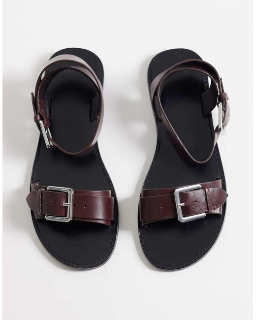 Mango White 100% Leather Buckle Detailing Flat Sandals