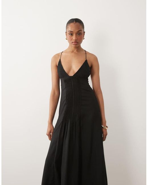 ASOS Black Genie Lace Pleated Maxi Sundress