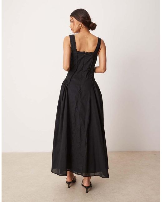 ASOS Black Prairie Square Neck Maxi Sundress With Dropped Waist