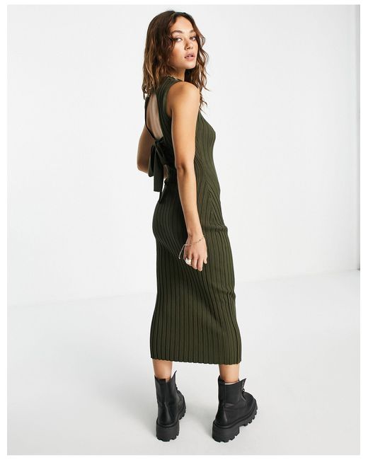 TOPSHOP Knitted Tie Back Midi Dress in 
