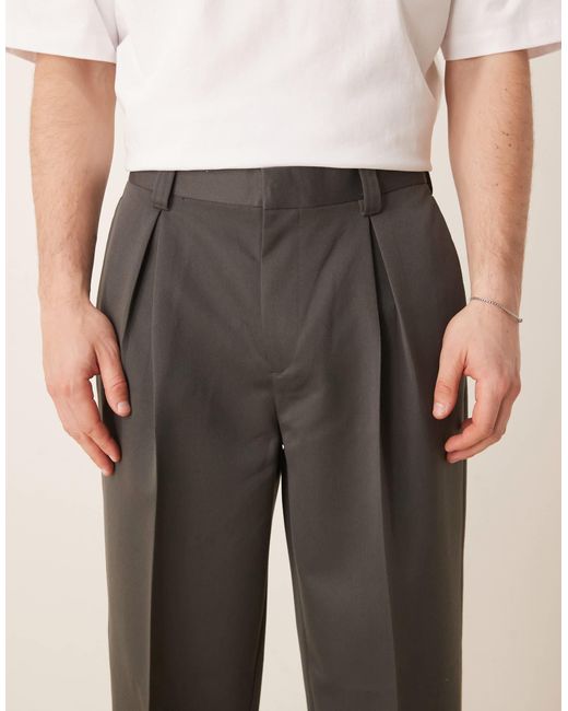 ASOS Natural Smart Oversized Tapered Pants With Chunky Belt Loops for men