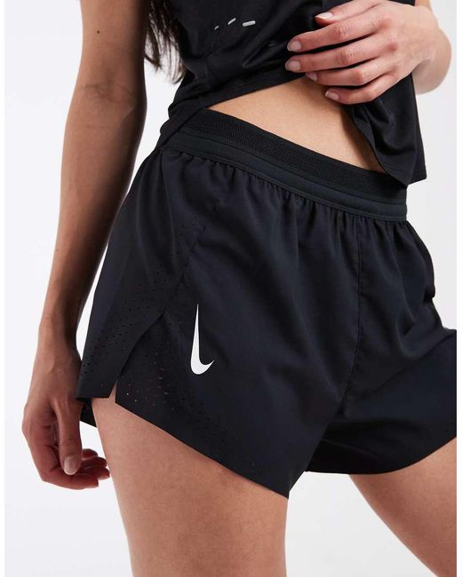 Nike Black Aeroswift Dri-fit Plisse 3 Inch Mid Rise Shorts