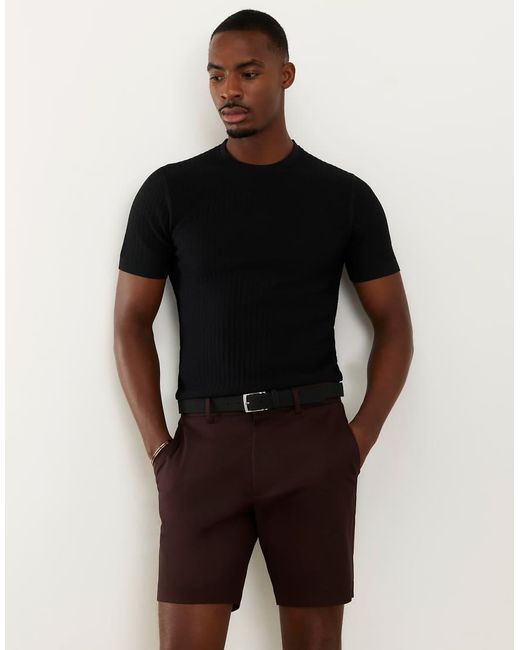 River Island Brown Slim Fit Belted Chino Shorts for men