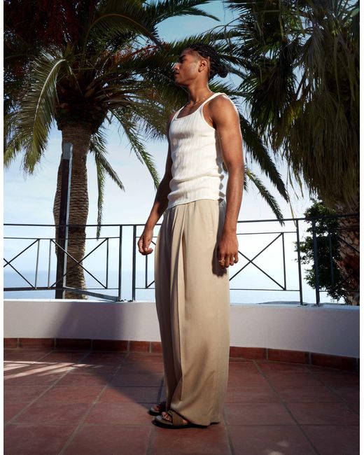 ASOS Black Smart Wide Leg Trousers With Deep Pleat for men
