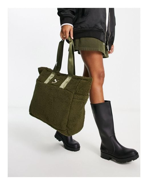PUMA Green Cosy Club Borg Shoulder Bag