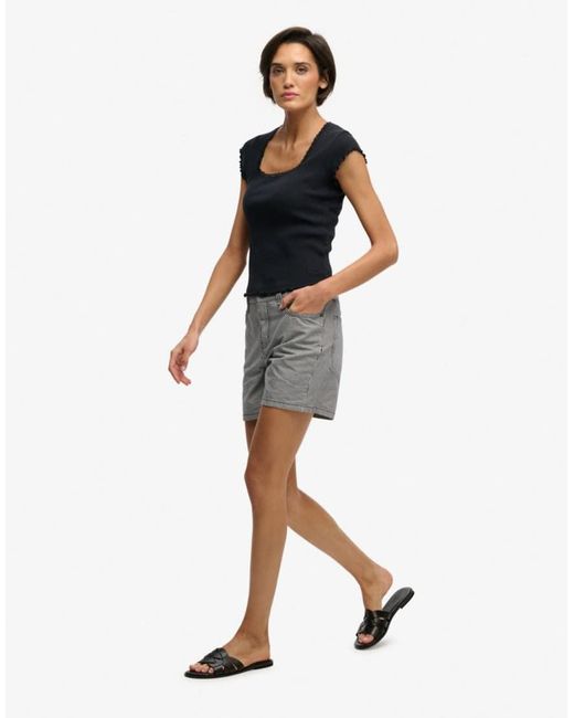 Superdry Gray Mid Rise Stripe Shorts
