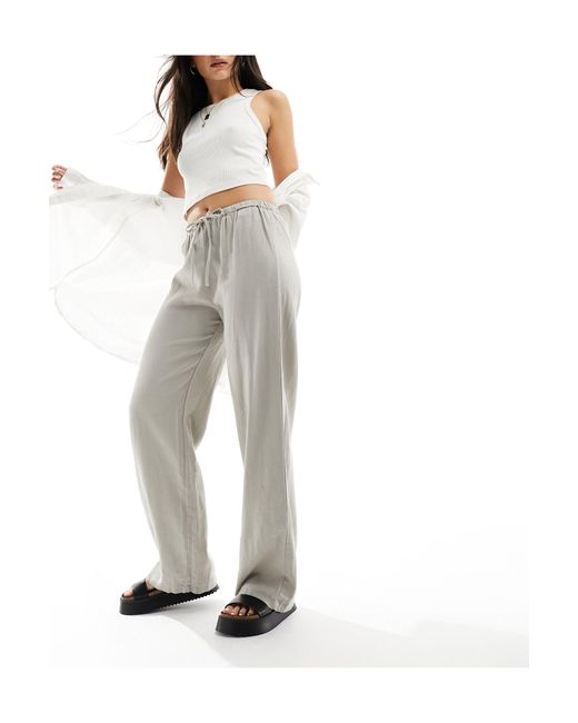 Pull&Bear White High Waisted Linen Trousers