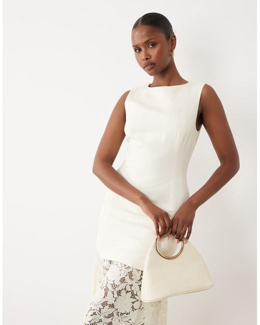 Forever New Natural Linen Mix Lace Skirt Midi Dress