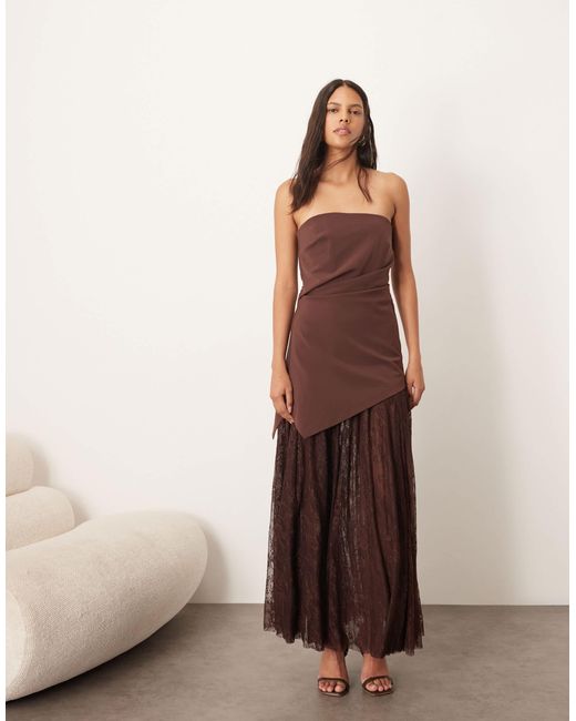 ARRANGE Longline Asymmetric Bandeau Maxi Dress With Lace Skirt in Brown | Lyst ARRANGE Longline Asymmetric Bandeau Maxi Dress With Lace Skirt in Brown | Lyst