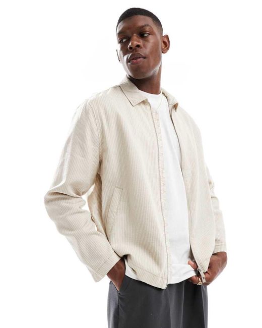 New Look Natural Linen Blend Striped Harrington Jacket for men