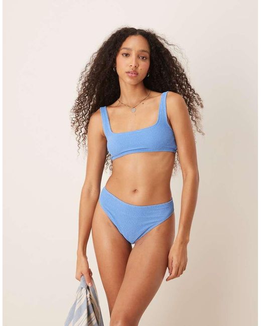 & Other Stories Blue Mix And Match Crinkle High Leg Bikini Bottom