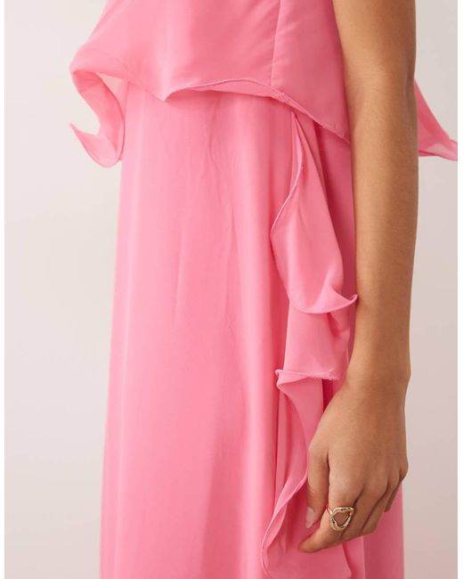 Vero Moda Pink Ruffle Edge Detail Chiffon Bandeau Maxi Dress