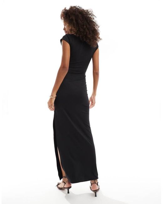 Bershka Black Draped Short Sleeve Maxi Dress