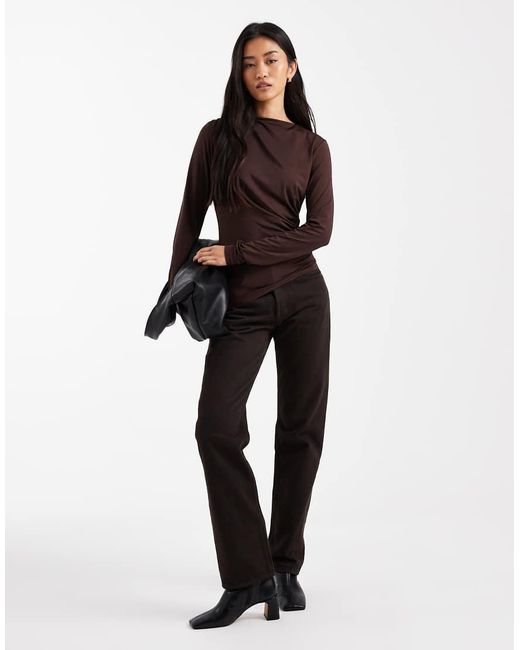 ASOS Purple Drape Slash Neck Long Sleeve Top