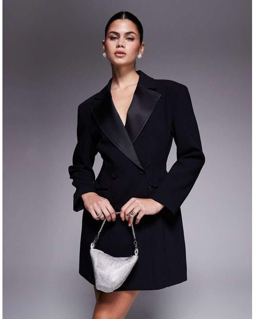 River Island Blue Tux Style Cinch Waist Blazer Dress