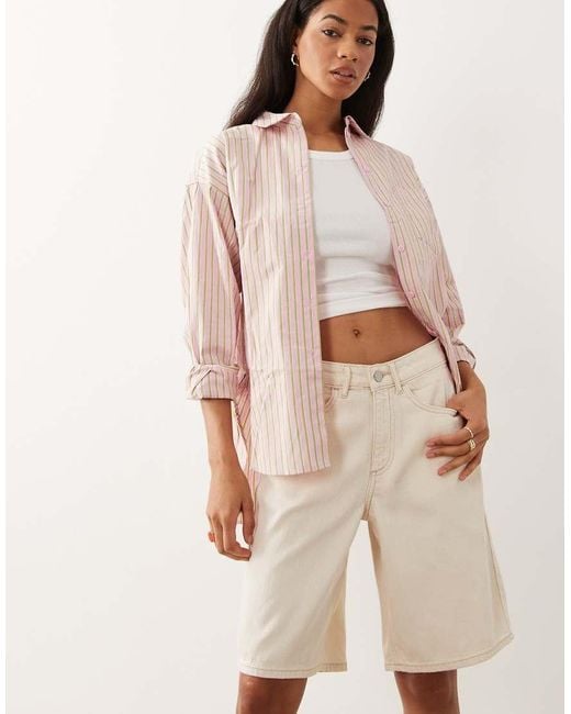 Vila Natural Contrast Stitch Longline Denim Shorts