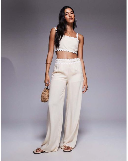 Missy Empire Gray Cotton Scallop Trim Waist Detail Wide Leg Trousers Co-ord