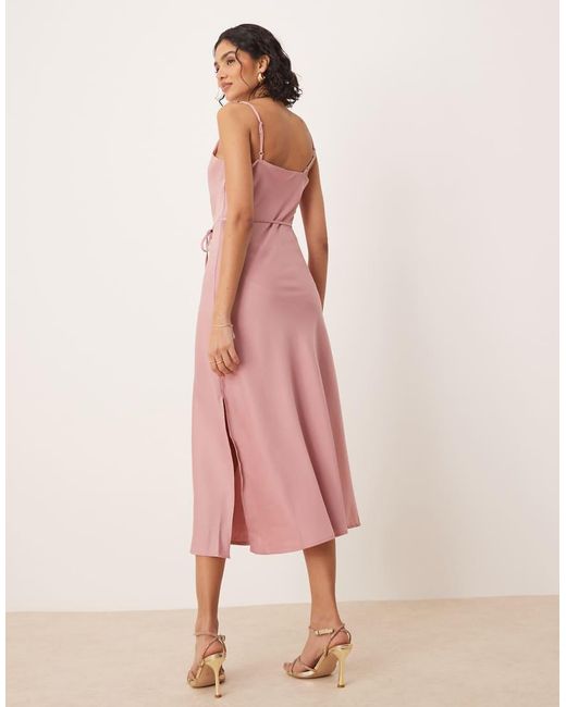 Y.A.S Pink Satin Cami Midi Dress