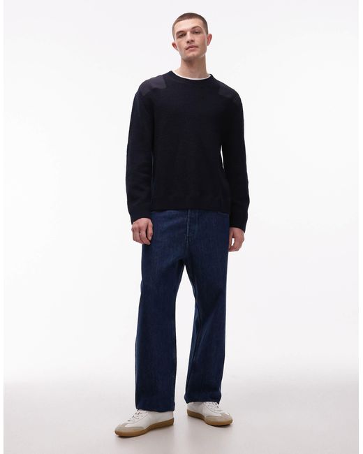 ARKET Blue Pure Wool Patch Crew Neck Knitted Jumper for men