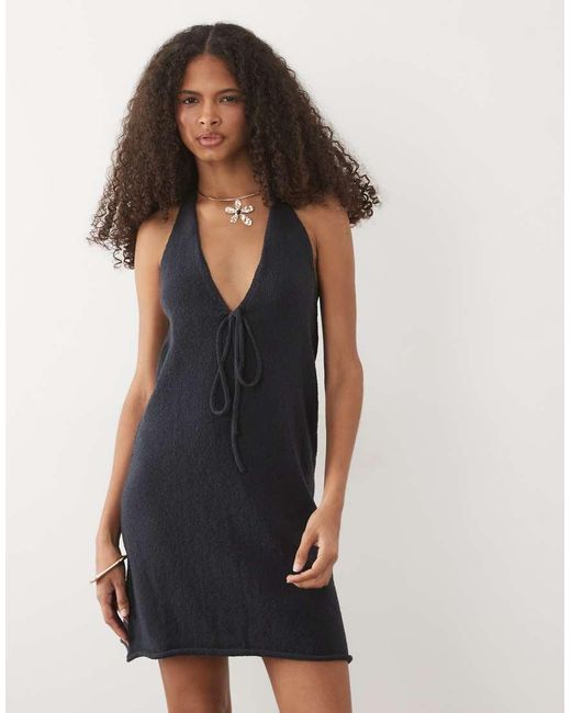 Mango Blue Teen Knit Halterneck Mini Dress