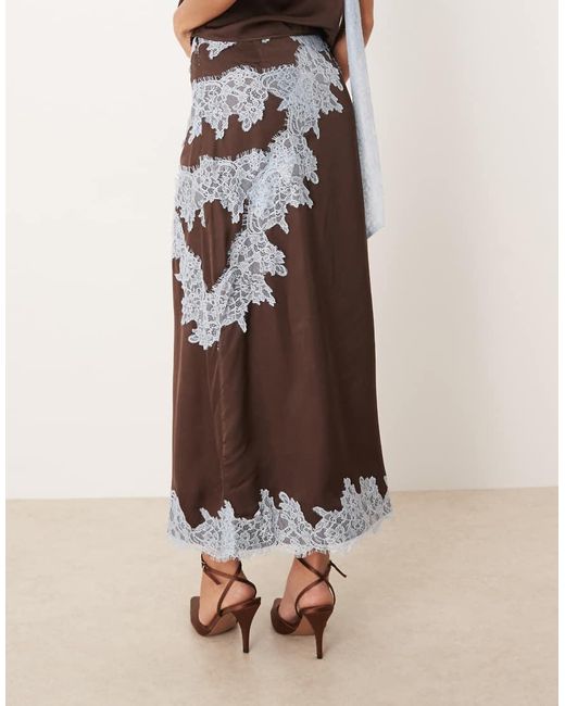 Never Fully Dressed Natural Lace Trim Satin Maxi Skirt Co-ord