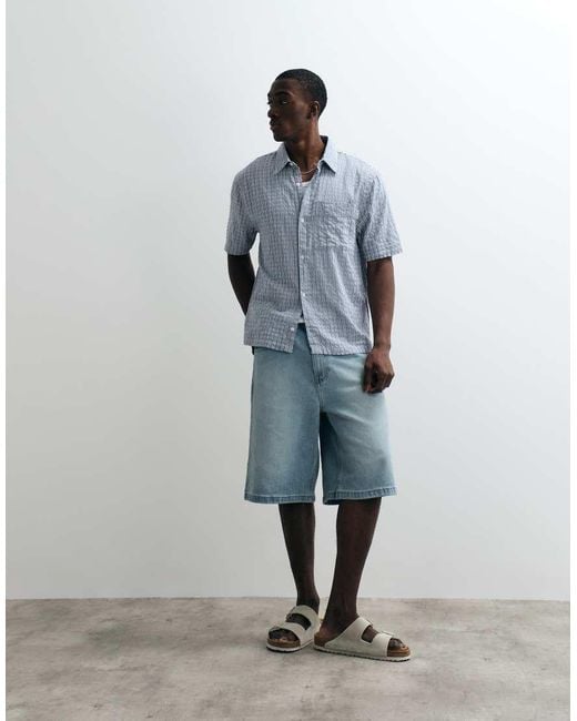 Hollister Blue Boxy Cropped Short Sleeve Shirt for men