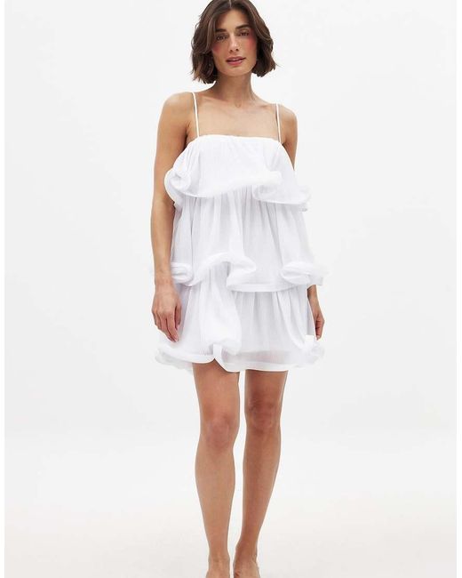 NA-KD White Printed Flounce Mini Dress