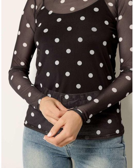 Long Tall Sally Black Polka Dot Mesh Top