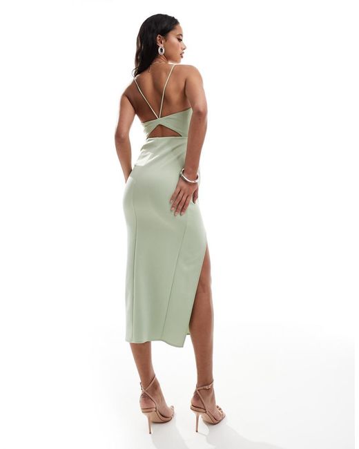 ASOS Green Halterneck Midi Dress With Wrap Skirt