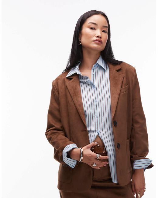 4th & Reckless Brown Plus Faux Suede Pocket Front Tailored Blazer