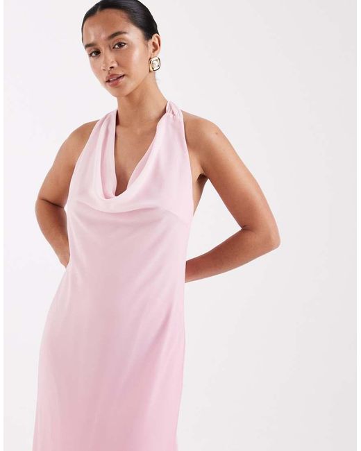 TFNC London Pink Bridesmaids Halter Neck Chiffon Maxi Dress