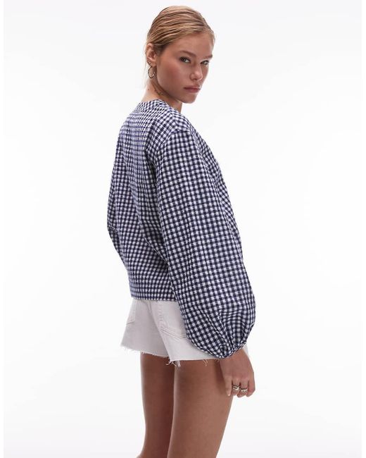 Blusa Azul A Cuadros Vichy Con Cuello De Pico Y Lazada Delantera De ARKET de color Blue