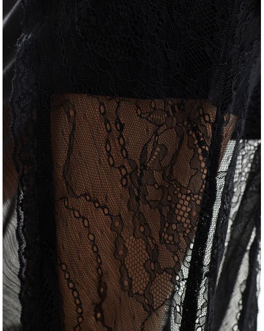 Miss Selfridge Black Chiffon Lace Insert Maxi Skirt