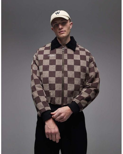 Prohibited Gray Checked Bomber Jacket for men