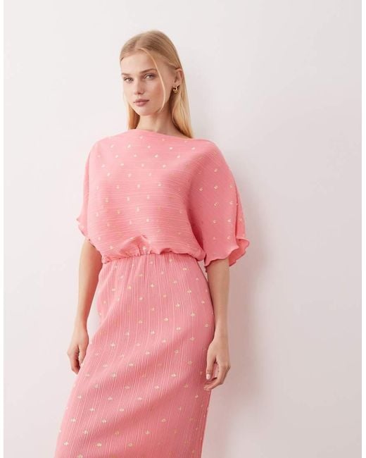 Never Fully Dressed Pink Tilly Off Shoulder Plisse Maxi Dress