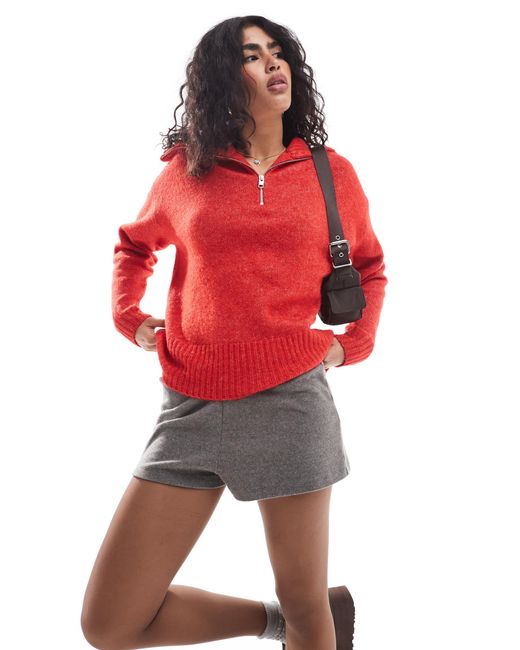 JJXX Red Half Zip Knitted Jumper