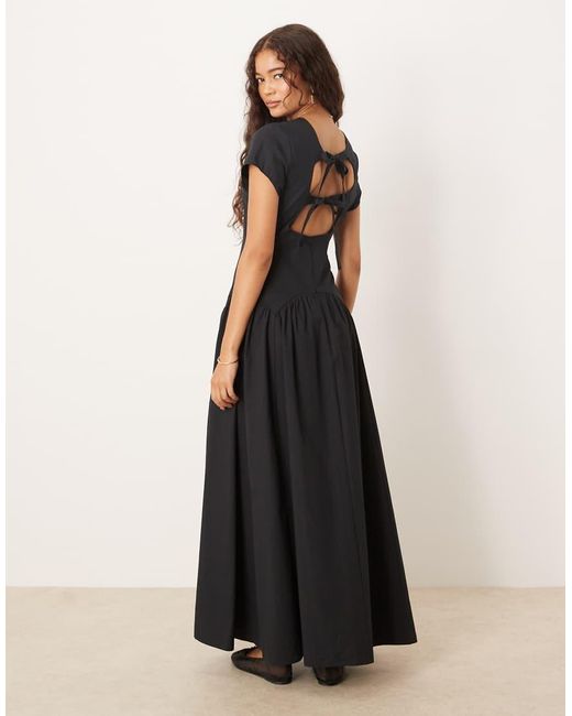 ASOS Black Dropped Waist T Shirt With Tie Detail Maxi Dress