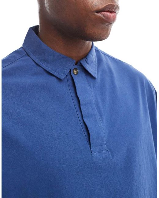 ASOS Blue Oversized Overhead Boxy Textured Shirt for men