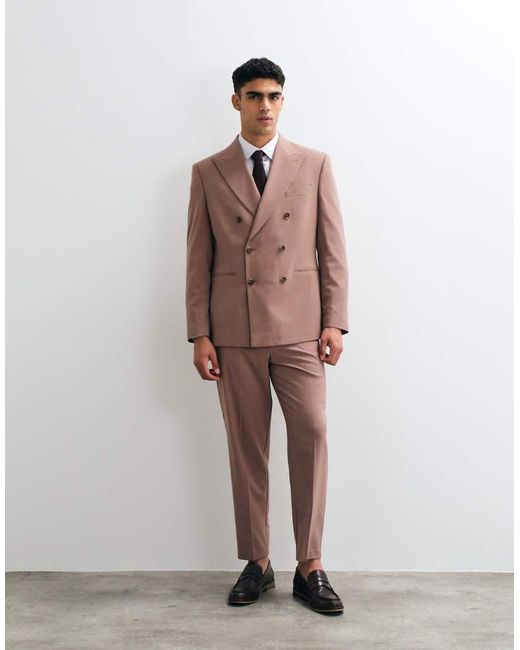 ASOS Brown Regular Double Breasted Suit Blazer for men