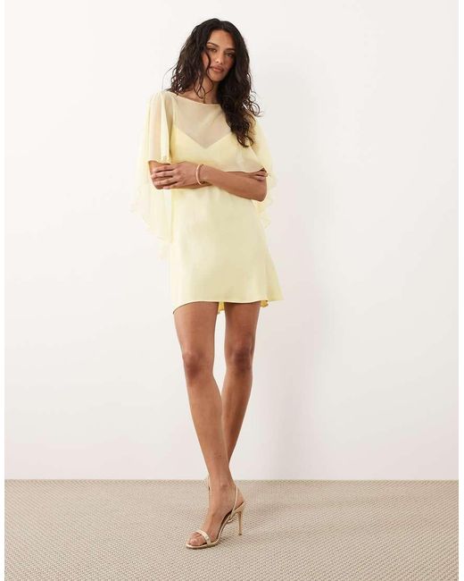 ASOS Natural Satin Chiffon Cape Layer Mini Dress