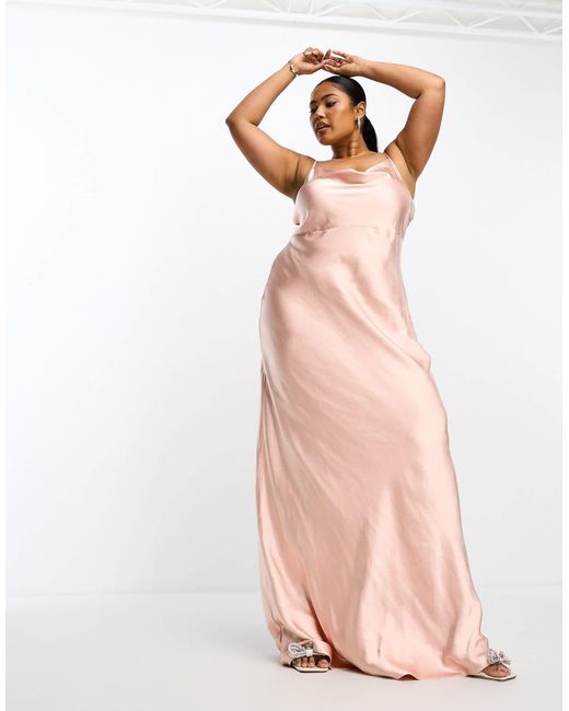 Pretty Lavish Curve Bridesmaid Keisha Cowl Neck Satin Maxi Dress in ...