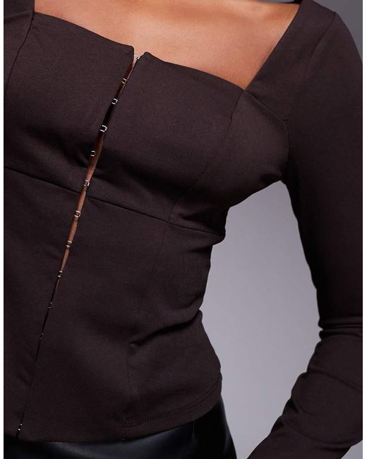 ASOS Gray Square Neck Long Sleeve Corset Top