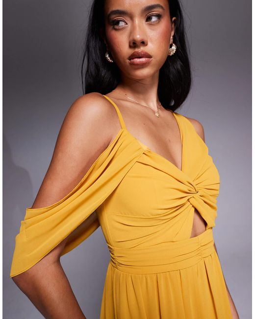 TFNC London Multicolor Asymmetric Maxi Dress With Drape Back