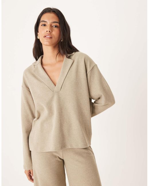 ASOS Natural Supersoft Rugby Collar Long Sleeve Top