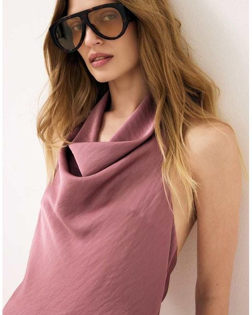 NA-KD Pink Halterneck Draped Satin Mini Dress