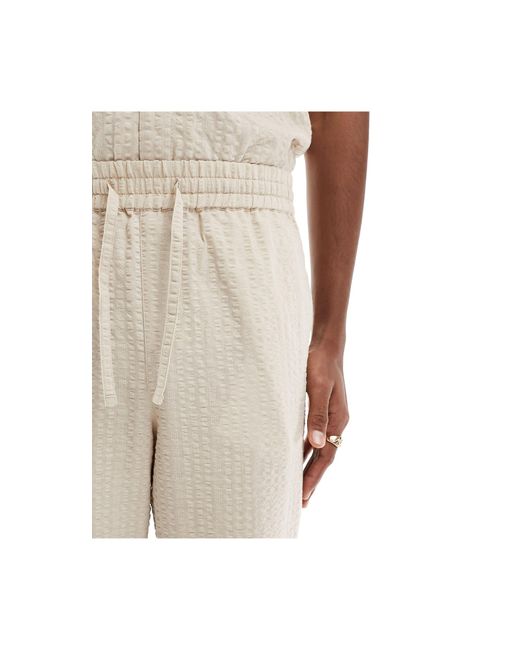 ASOS White Relaxed Seersucker Beach Pants With Elasticated Waist for men