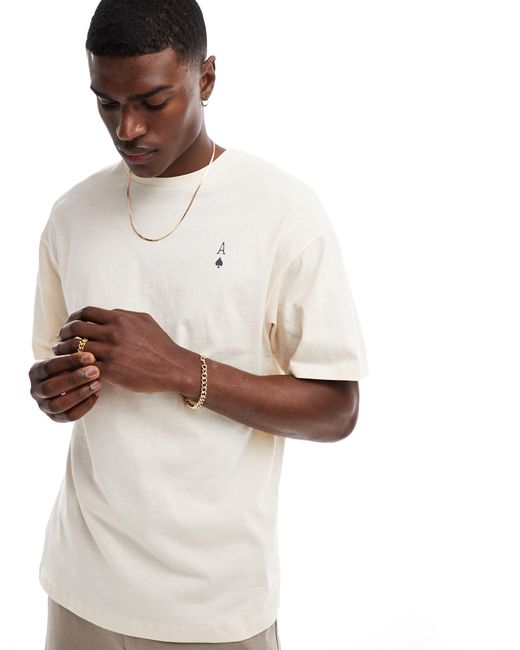 T-shirt oversize crema con stampa di assi di picche sul retro di ADPT in Natural da Uomo