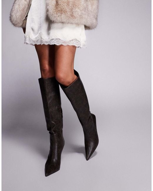 Public Desire Black Third Date High Heeled Knee Boots
